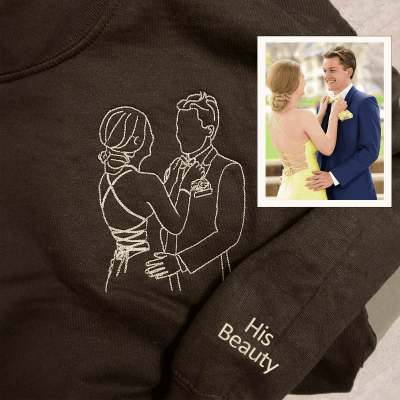 Embroidered Beauty and The Beast Custom Hoodies or Sweatshirts from Your Photo, Personalized Couple Sweatshirt, Couple Embroidered Sweatshirt, Valentine's Day Gifts Idea For Him Her-Mevshero - Image 2