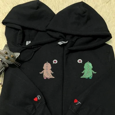 Custom Embroidered Sweatshirts For Couples, Custom Matching Couple Hoodies, Dino Couples Embroidered Matching Couples Sweatshirt, Personalized Couple Sweatshirt, Couple Embroidered Sweatshirt, Valentine's Day Gifts Idea For Him Her-Mevshero