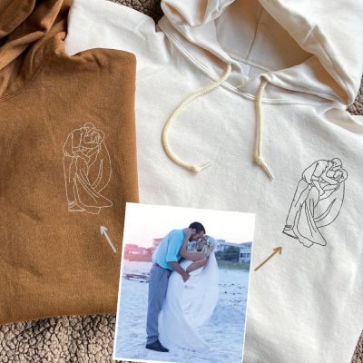 Custom Embroidered Sweatshirts For Couples, Custom Embroidered Portrait Outline Photo Matching Couple Embroidered Sweatshirt Hoodie, Personalized Couple Sweatshirt, Couple Embroidered Sweatshirt, Valentine's Day Gifts Idea For Him Her-Mevshero - Image 2