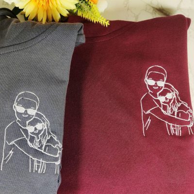 Custom Embroidered Sweatshirts For Couples, Custom Embroidered Portrait Outline Photo Matching Couple Embroidered Sweatshirt Hoodie, Personalized Couple Sweatshirt, Couple Embroidered Sweatshirt, Valentine's Day Gifts Idea For Him Her-Mevshero