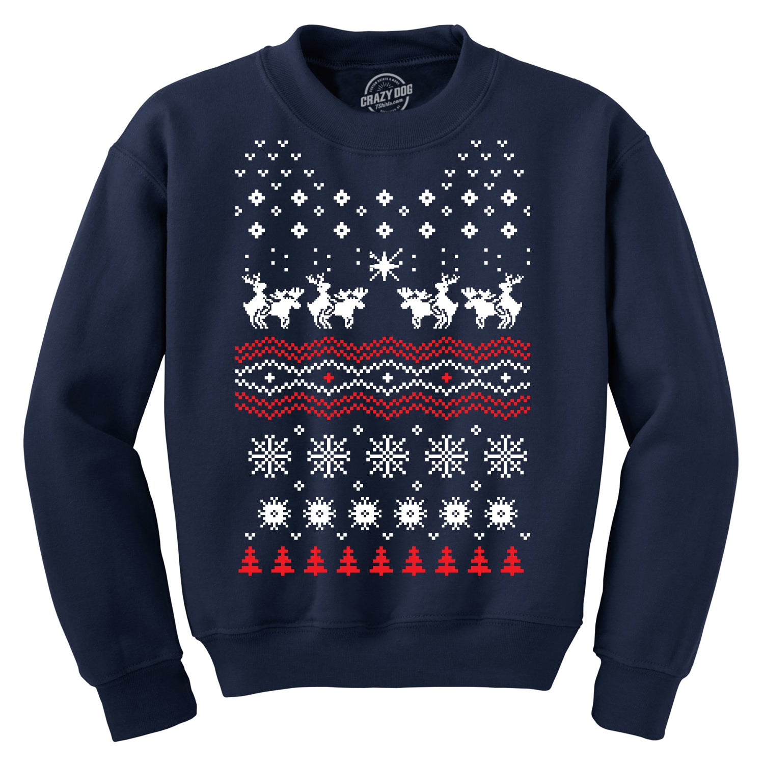 Humping Moose Funny Ugly Christmas Holiday Crew Neck Sweatshirt